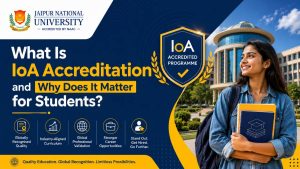 Student checking IoA accreditation details for an online analytics programme at JNU Online