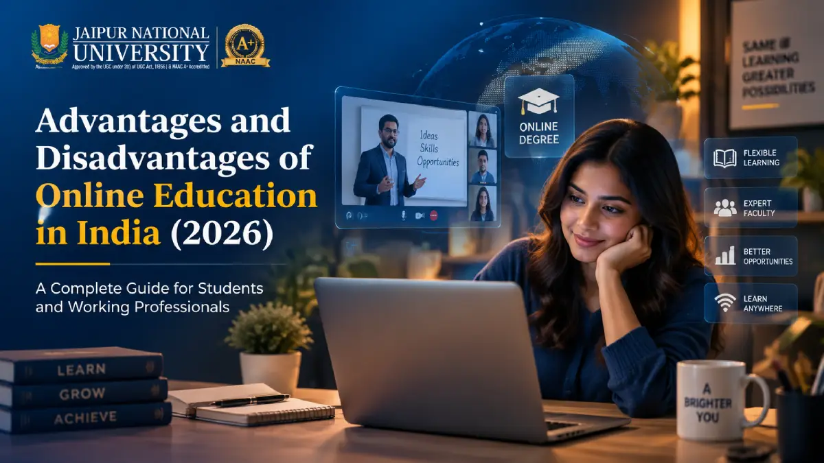 Indian working professional studying an online degree on a laptop at home – advantages and disadvantages of online education