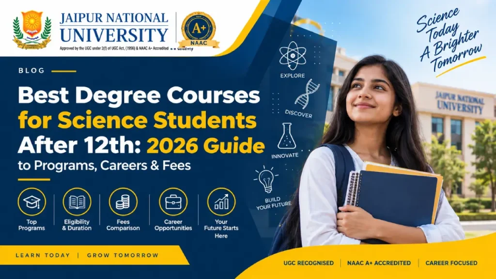 Best degree courses for science students after 12th in 2026, covering top programs, eligibility, fees, career opportunities, and future pathways at JNU Jaipur Online.